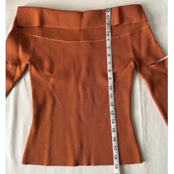 New Jonathan Simkhai Zayla Compact Knit Off Shoulder Sweater in Tobacco Size L